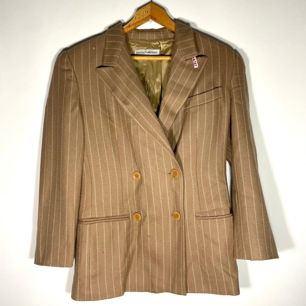 Emporio Armani Womens Blazer Pinstriped Suit Jacket Italy Brown Sz 40